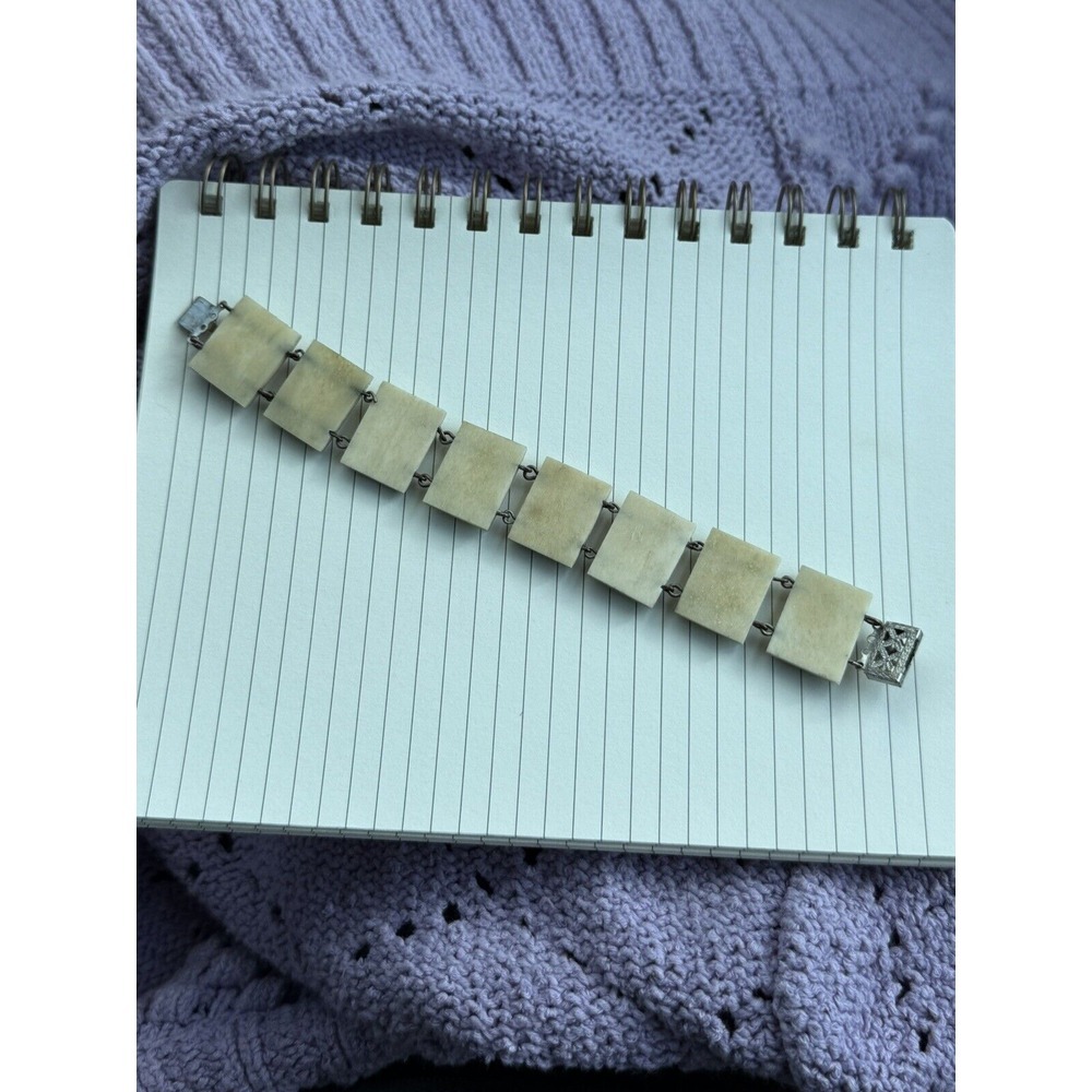 Antique Hand Painted Bone Panel Story Teller Bracelet Early 1900s s Unique 7.5" - Picture 2 of 5
